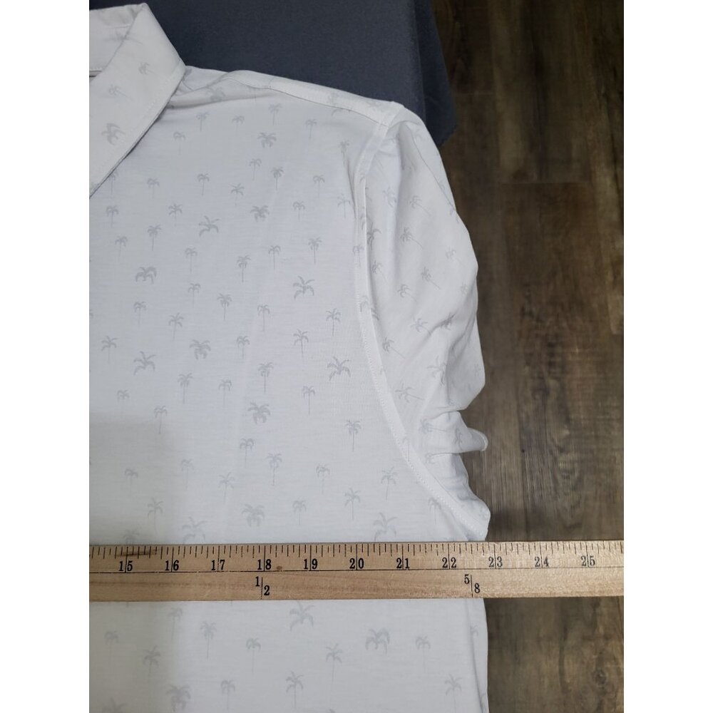 LINKSOUL Men's XL Polo Shirt White Gray Palm Tree Print Golf Athleisure - Picture 4 of 7